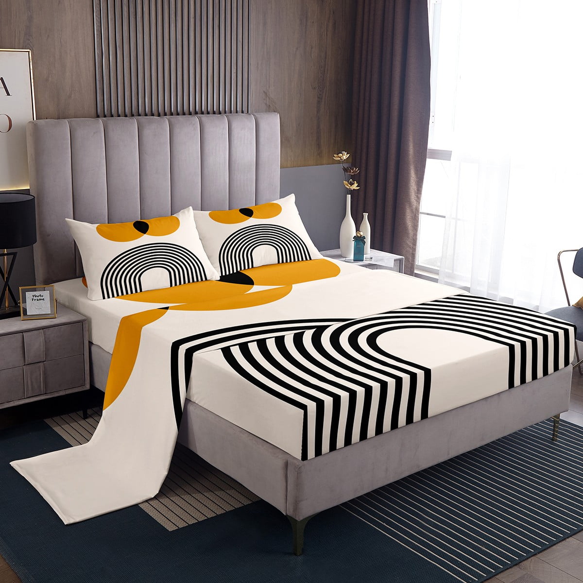 YST Modern Abstract King Sheets Aesthetic Bed Set, Mid Century Bed Sheets Set Orange Circles