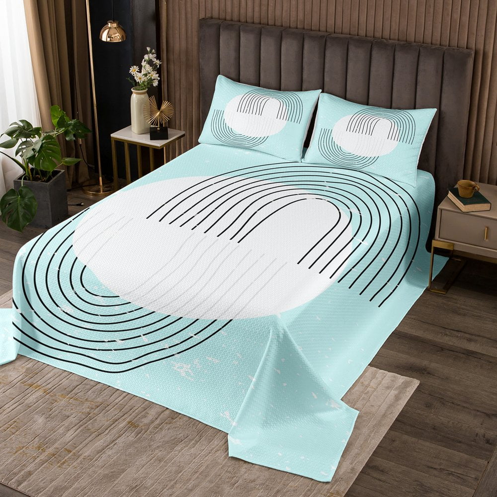 YST Modern Blue Coverlet King Size Mid Century Bedding Set, Abstract Artwork Bedspread Set Black