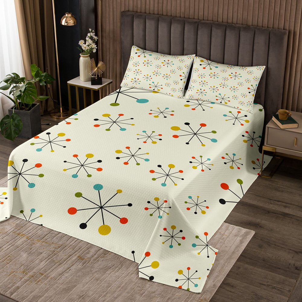 YST Modern Mid Century Coverlet Queen Size Retro Atomic Bedding Set, Rainbow Grid Bedspread Set