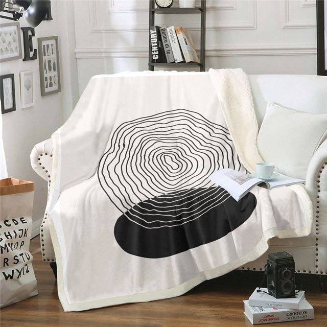 YST Modern Mid Century Throw Blanket for Couch Black Grey Fleece
