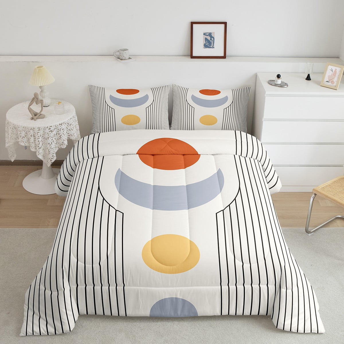 YST Modern Moon Print Bedding Set Queen Mid Century Comforter Set