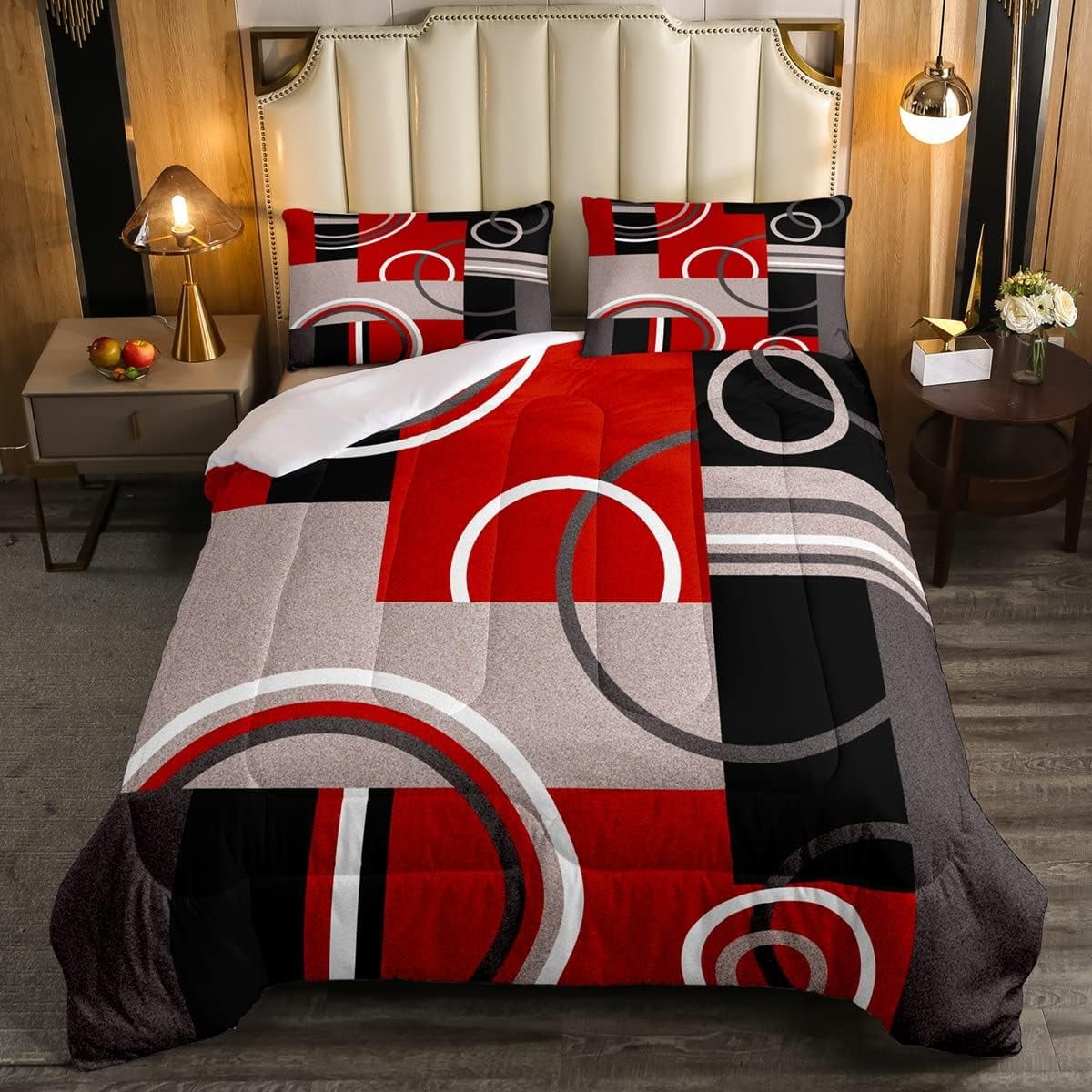 YST Modern Red Grey Black Stripes Comforter Set Geometric Down ...