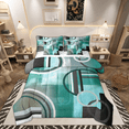 thumbnail image 1 of Modern Turquoise Decor Comforter Set Teens Youth,Geometric Striped 7 Piece Bed in a Bag King,Mid Century Bedding Comforter Sets,Grunge Oil Painting Artwork Down Comforter,Teal, 1 of 5