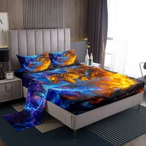 Monster Bed Sheets Set Magic Dragon Sheet Set Men, Magical Wildlife Animal Print Bedding Twin Size Lightning Fire Anime Sheets, Monster Theme Bedding Set