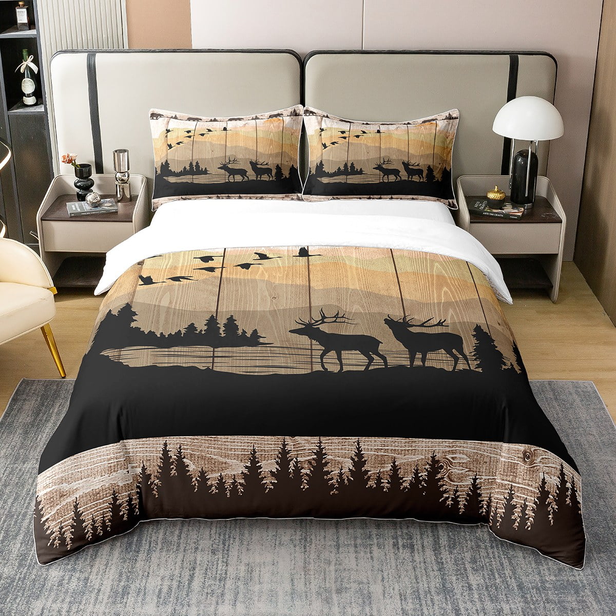 YST Moose Silhouette 100 Cotton Duvet Cover,Wildlife Bear Elk Bear