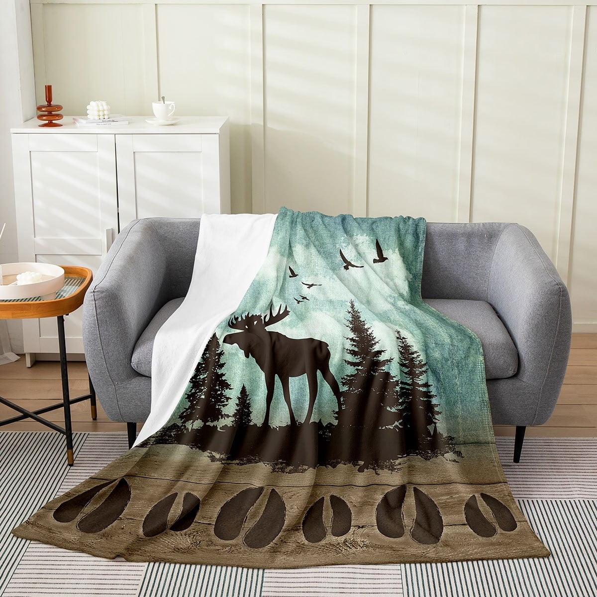 YST Moose Throw Blanket Twin 60x80 Inch Rustic Pine Trees Blanket for Boys Woodland Animals Fleece Blanket Retro Brown Lodge Cabin Wildlife Reindeer Elk Deer Paw Print Farmhouse Decor Walmart Business...