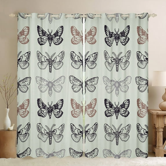 Erosebridal Moth Blackout Curtains,Wild Animals Moth Curtains & Drapes,Moths Retro Gothic Window Curtains,Rustic Farmhouse Butterfly Window Treatments