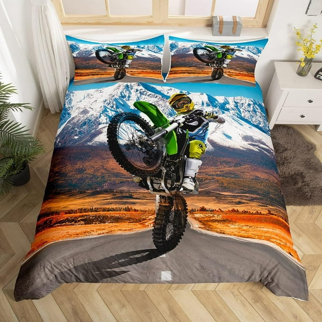 YST Motocross Duvet Cover Full Size Dirt Bike Bedding Set for Teens