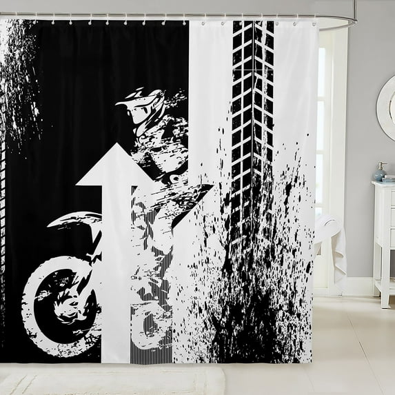 Motocross Rider Shower Curtain Extreme Speed Sports Bathroom Shower Curtain Sets Dirt Bike Motorbike Rider Fabric Shower Curtain Retro Motorcycle Bathroom Accessories 72"Wx84"L