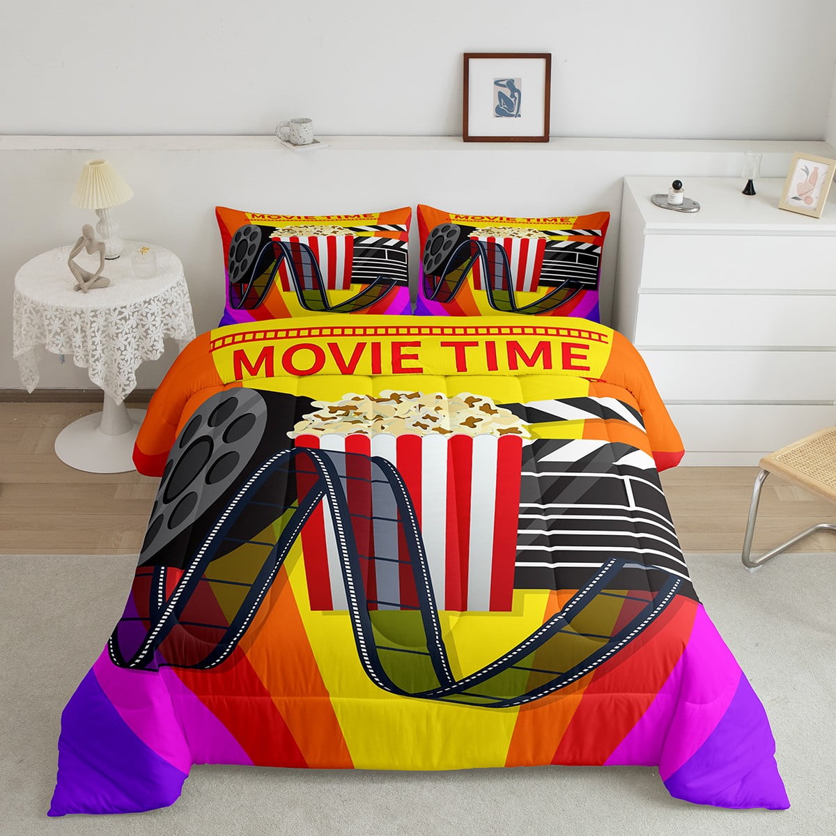 YST Movie Time Quilt Set Cinema Poster Design Comforter Set Queen Movie