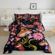 YST Mushroom Bedding Set Twin for Girls Women Trippy Cute Flowers Comforter Set Colorful Hippy Quilted Comforter Black Botanical Theme Eyes 3D Galaxy Pattern Printed Quilt Duvet Soft Warm