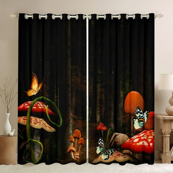 Mushroom 30%-50% Blackout Curtains Enchanted Wonderland Theme Curtains Fantasy Plant Botanical Fungus Curtains & Drapes 38Wx54L