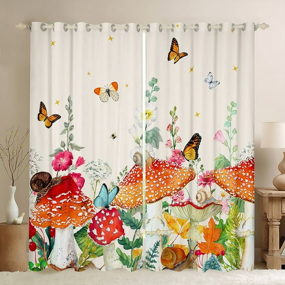 Erosebridal Mushroom Curtains, Window Curtains, Boho Aesthetic Butterfly Blackout Curtains Natural Plant Botanical Fungus Mushroom Curtains & Drapes 42''Wx63''L