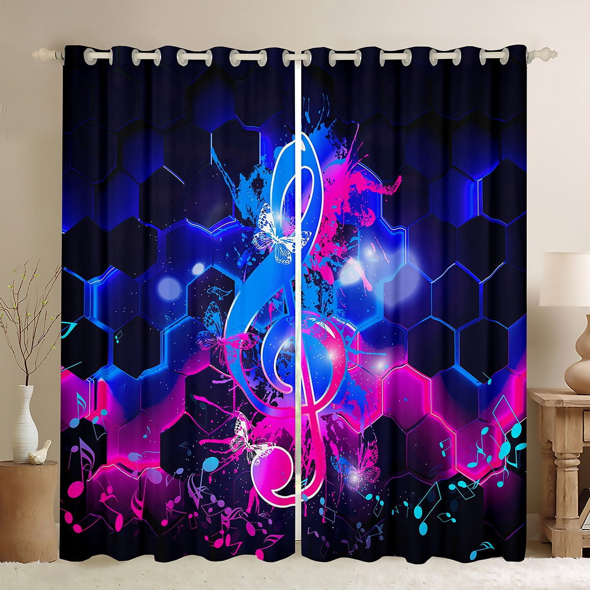 YST Music Note Curtains Pop Music Glowing Notes Curtains & Drapes