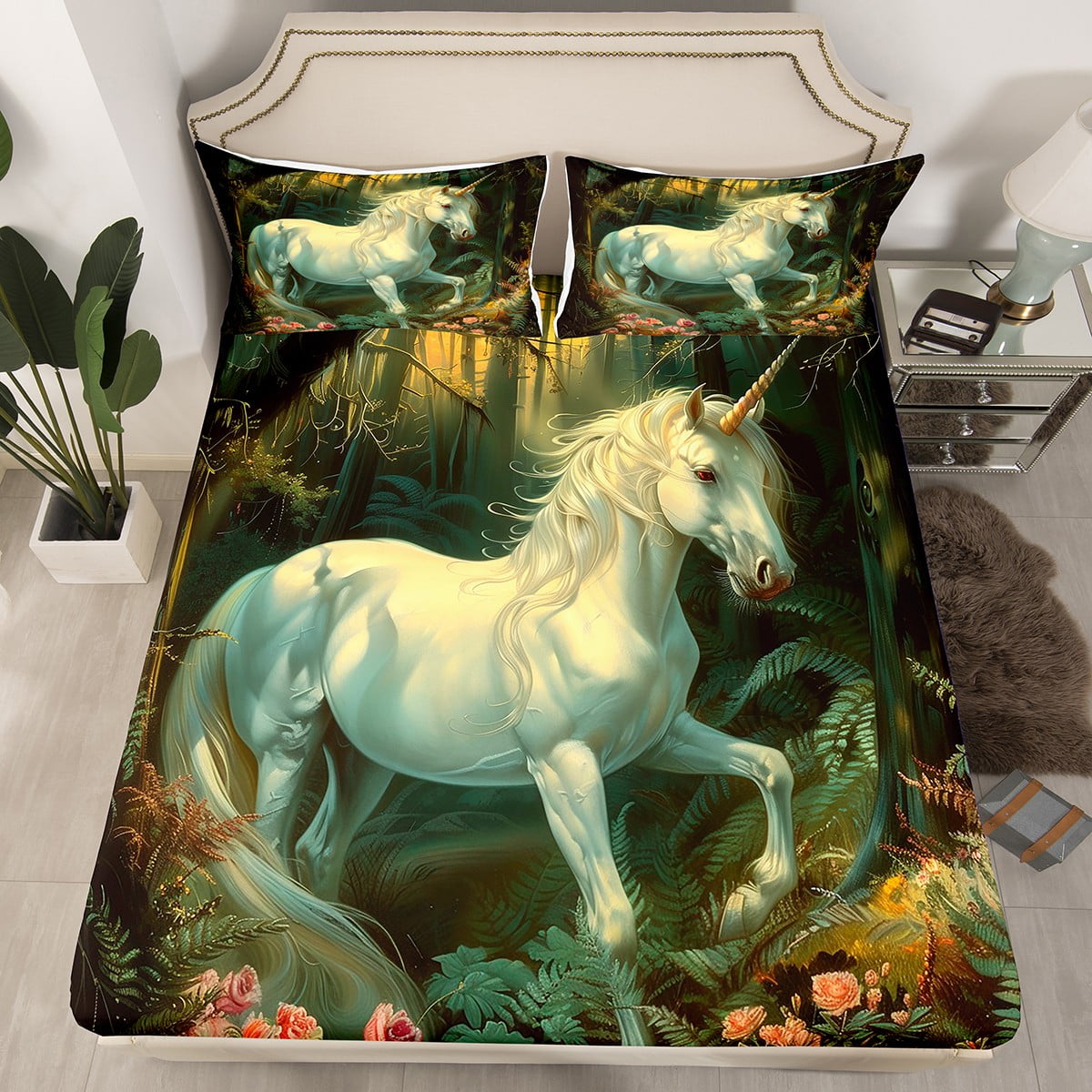 Erosebridal King Size Floral Sheet Set – 4-Piece Lightweight Microfiber Bedding With Retro Blossom Print, Blue Red