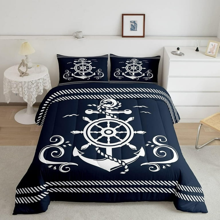 YST Nautical Anchor Bedding Set, Twin Size Comforter Pillowcase