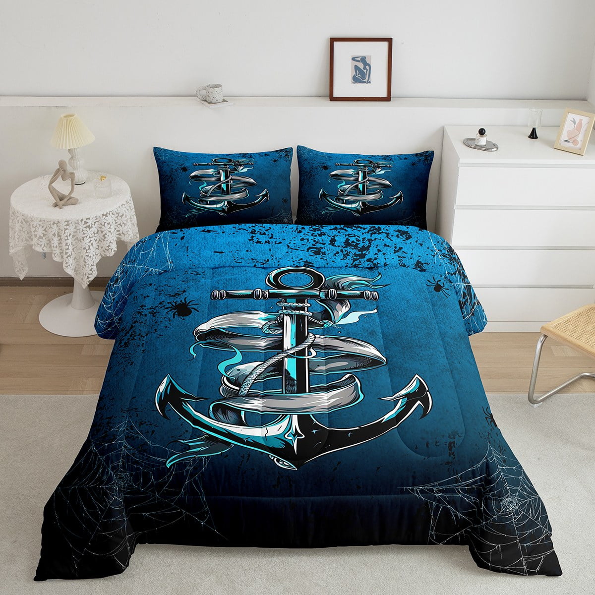 YST Nautical Anchor Queen Comforter Set For Boys Ocean Beach Theme