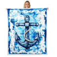 thumbnail image 1 of Nautical Anchor Throw Blanket Blue Ocean Theme Throw 50"X60" Fleece Blanket Bed,Coastal Sea Adventure Sherpa Blanket Hemp Rope Anchor Fuzzy Blanket Room Decor, 1 of 6