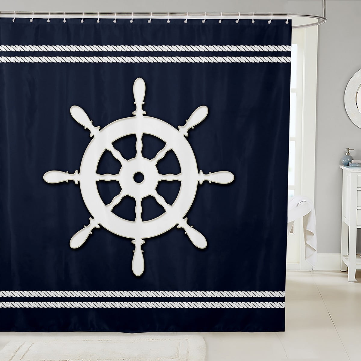 YST Nautical Decor Shower Curtain Sailboat Rudder Bathroom Shower ...