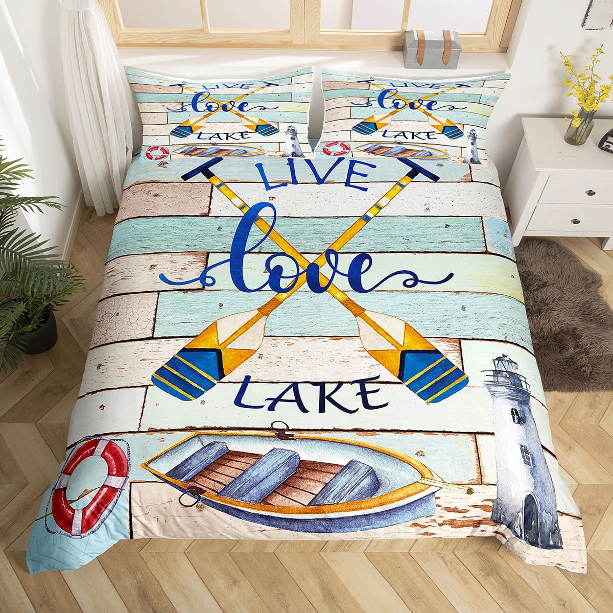 YST Nautical Queen Size Bedding Sets For Kids Boys Lake House Comforter