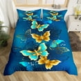 thumbnail image 1 of Erosebridal Navy Blue Bedding Sets King Teal Gold Butterfly Comforter Cover for Women, Chic Animal Bed Set Gradient Wildlife Duvet Cover, Golden Splatters Polka Dots Quilt Cover Microfiber, 1 of 5