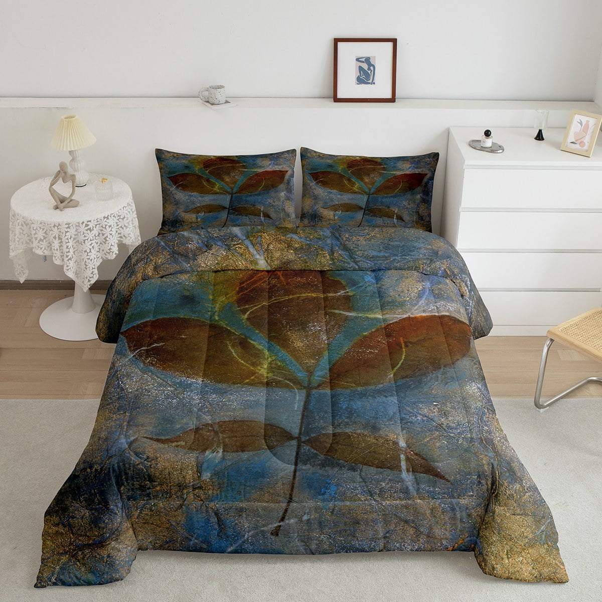 YST Navy Blue Comforter Set Queen Modern Mid Century Bedding Set