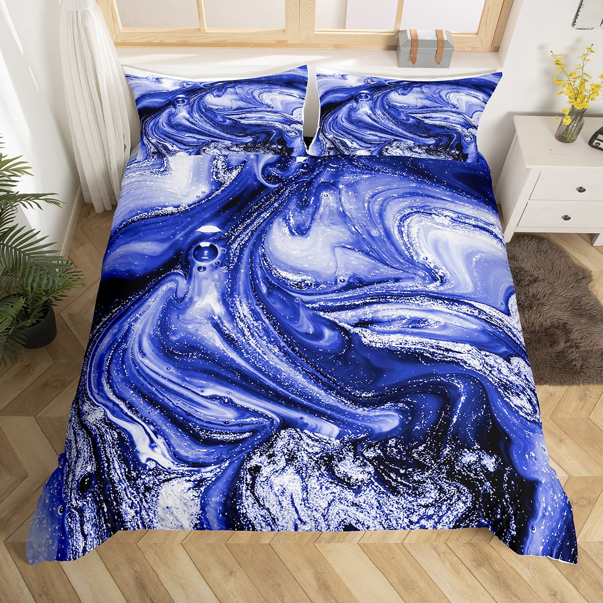 YST Navy Blue Gradient Bed Set Purple Ombre Duvet Cover, Aesthetic
