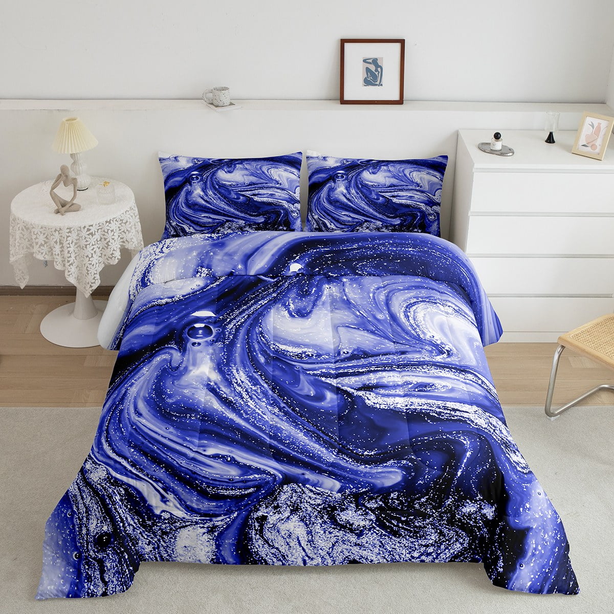 YST Navy Blue Gradient Comforter Set Queen Purple Ombre Bedding Set