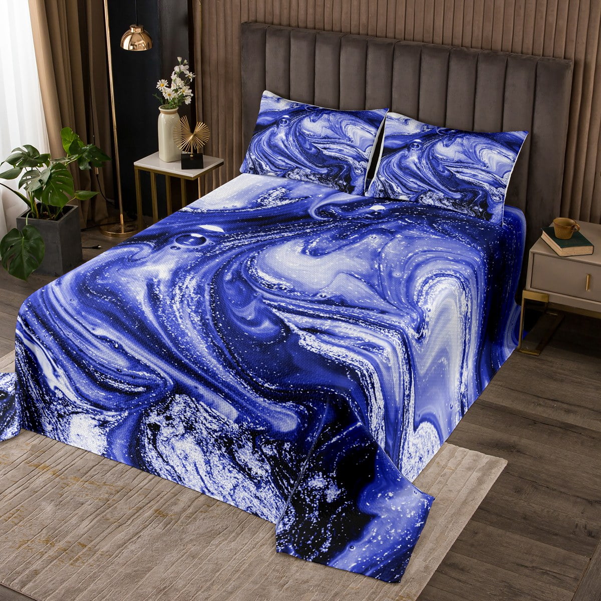 YST Navy Blue Gradient Coverlet Twin Size Purple Ombre Bedding Set