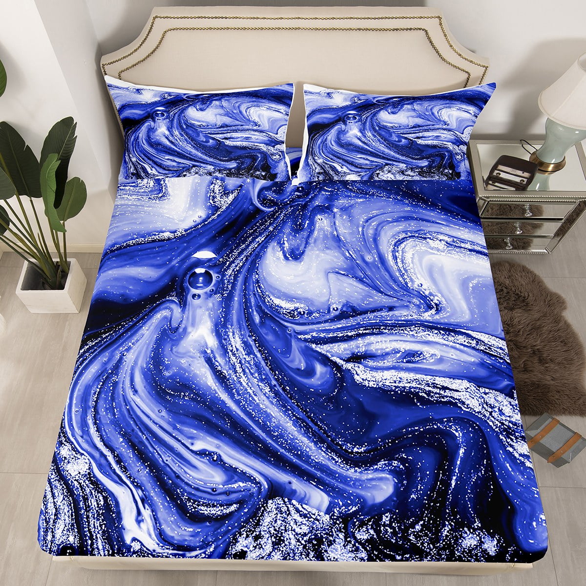 YST Navy Blue Gradient Queen Fitted Sheet Purple Ombre Sheets