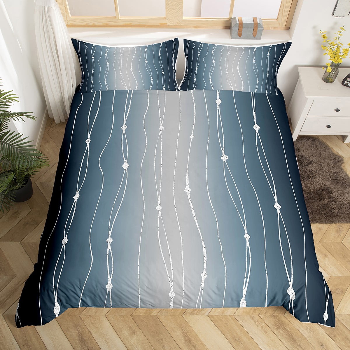 YST Navy Blue and Grey Duvet Cover King for Boys Men Abstract Aesthetic