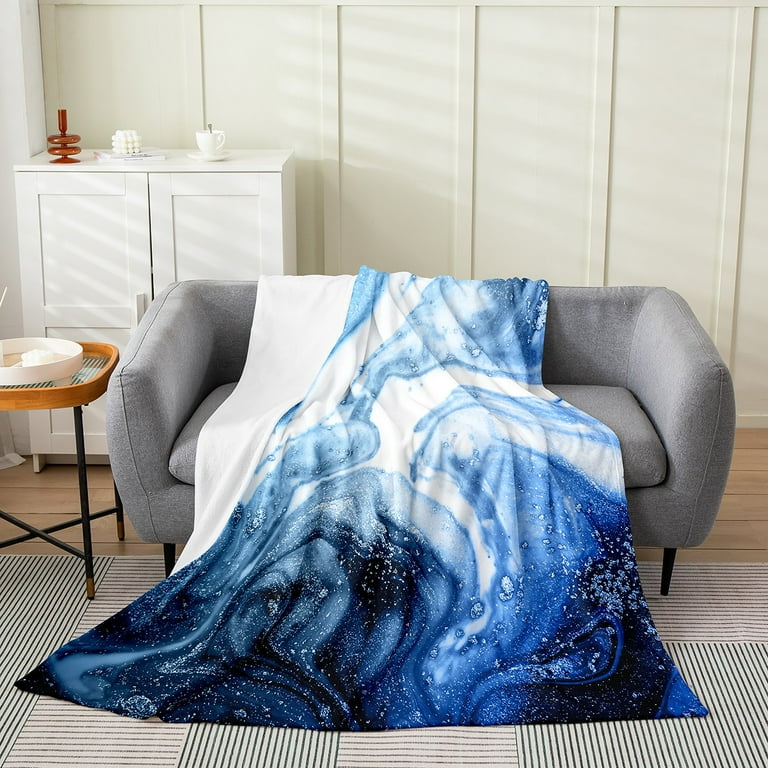 YST Navy Blue Marble Throw Blanket Gold Metallic Marble Design Fleece Blanket Golden Streaks Flannel Blanket Fluid Ink Art Bed Blanket Abstract Marble Texture for Chair Sofa Bed Twin 60x80 inch Walmar...