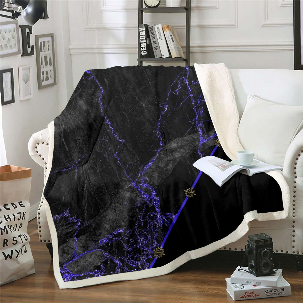 YST Navy Blue Ombre Throw Blanket for Couch for Kids Teens Adults Black