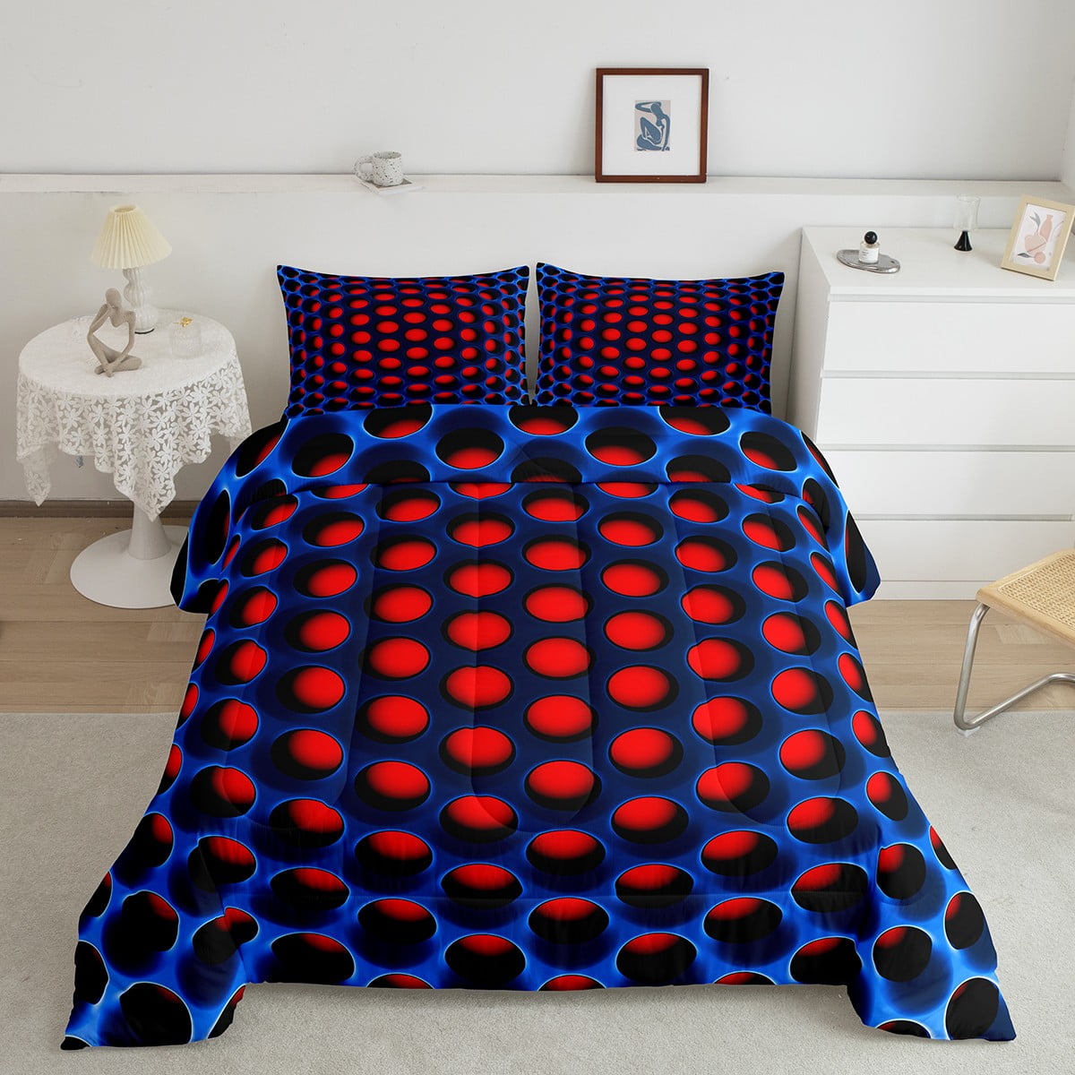 YST Navy Blue Red Boys Bedding,Geometric Comforter Sets Twin