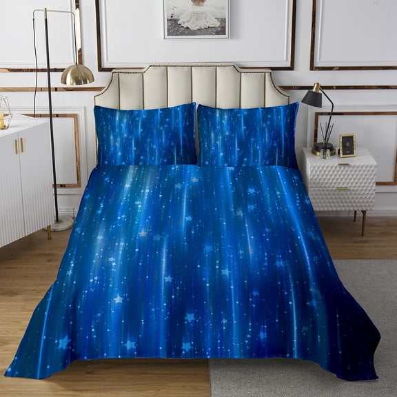 Navy Blue Twin Quilt Set Aesthetic Gradient Coverlet Set,Glitter Stars Bedding Set Modern Glowing Ombre Bedspread Set,Abstract Neon Lights Bed Quilt