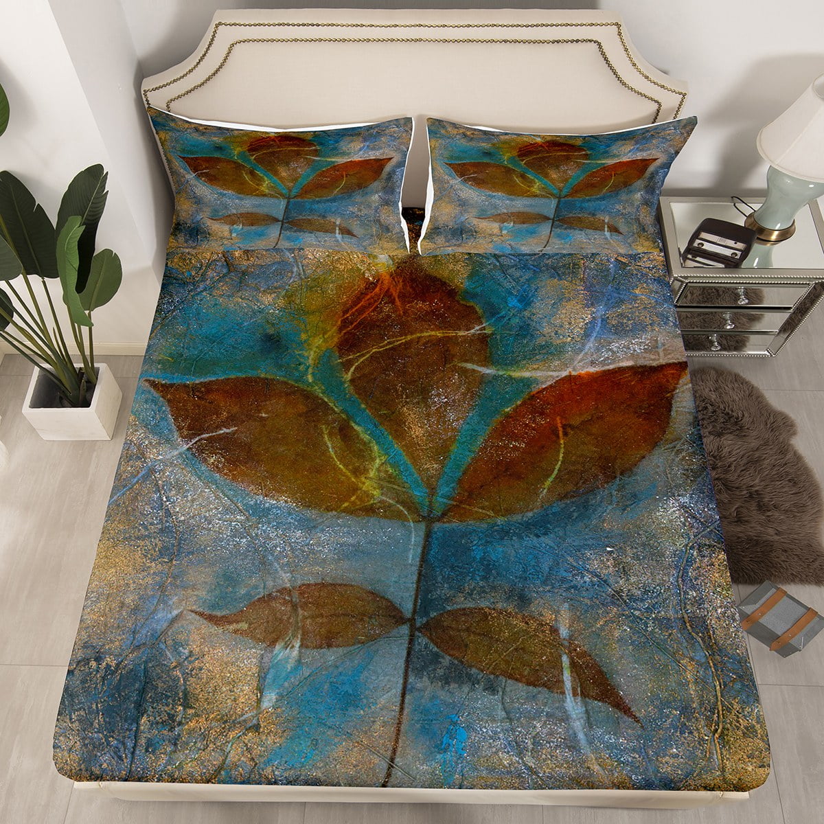 YST Navy Blue Twin Sheets Modern Mid Century Bed Sheets, Grunge Tie Dye