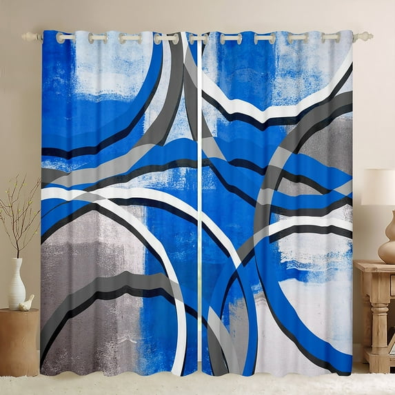 Erosebridal Navy Blue Watercolor Curtains & Drapes Abstract Swirl Curtains, Aesthetic Grunge Blackout Curtains Geometric Circles Living Room Curtains, White Grey Tie Dye Window Curtains