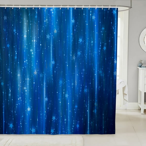 Navy Blue Waterproof Bathroom Curtain Aesthetic Gradient Bath Curtain,Glitter Stars Shower Curtain Modern Glowing Ombre Bathroom Curtains,Abstract Neon Lights Shower Set