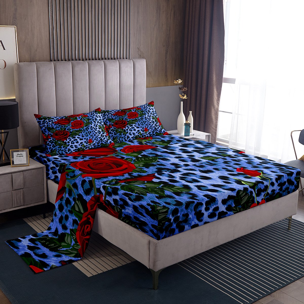 YST Navy Leopard Print Bed Set Red Blue Black Bed Sheets Set, African ...