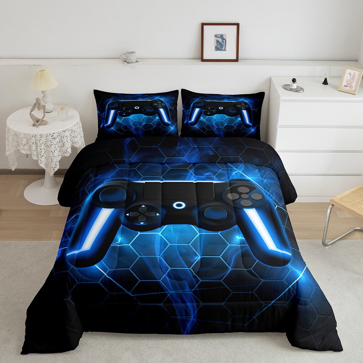 Neon Gaming Full Size Bedding Set Gamer Comforter Sets Game Room Decor ...