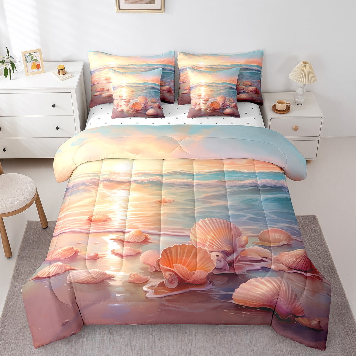 YST Ocean Full Bedding Sets 7Piece Tropical Hawaii Comforter Set