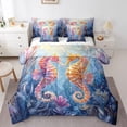thumbnail image 1 of Ocean Seahorse Comforter Set Queen 7 Piece Sea Animal Marine Creatures Bed in a Bag ,Coastal Nautical Theme Bedding Set with 2 Sheets,2 Pillowcases,2 Throw Pillow Covers, 1 of 5