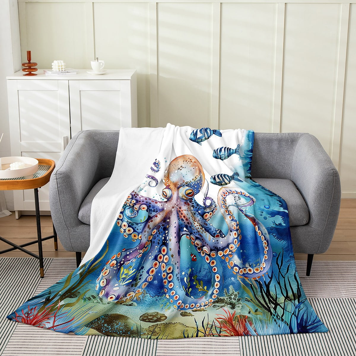 YST Octopus Blanket,Ocean Marine Life Throw Blanket for Kids,Sea