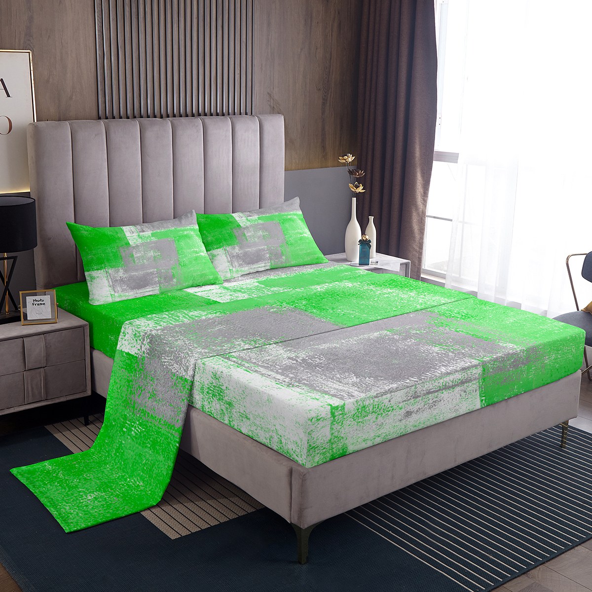 YST Oil Painting Bed Sheets Set for Kids Teens Adult,Green Grey Ombre