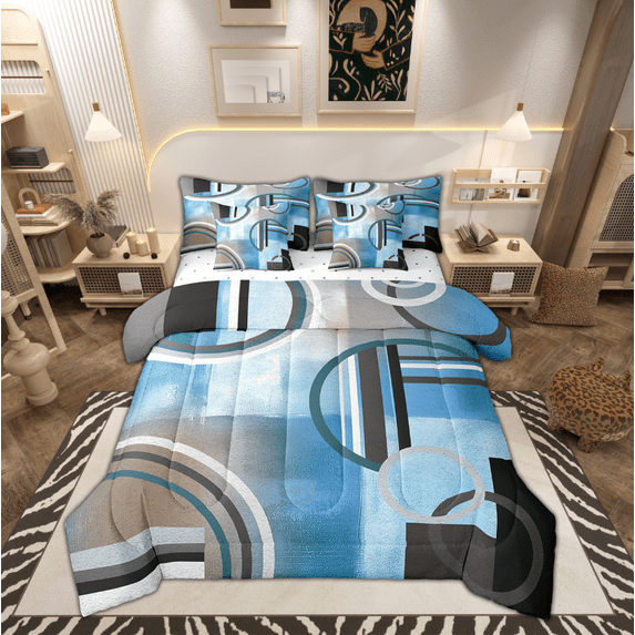 Oil Painting Comforter Set 7 Piece King,Geometric Bed in a Bag,Ombre Watercolor Bedding,Navy Blue Black Grey Down Comforter,Modern Abstract Tie Dye Sheet Set Breathable Bedroom Decor