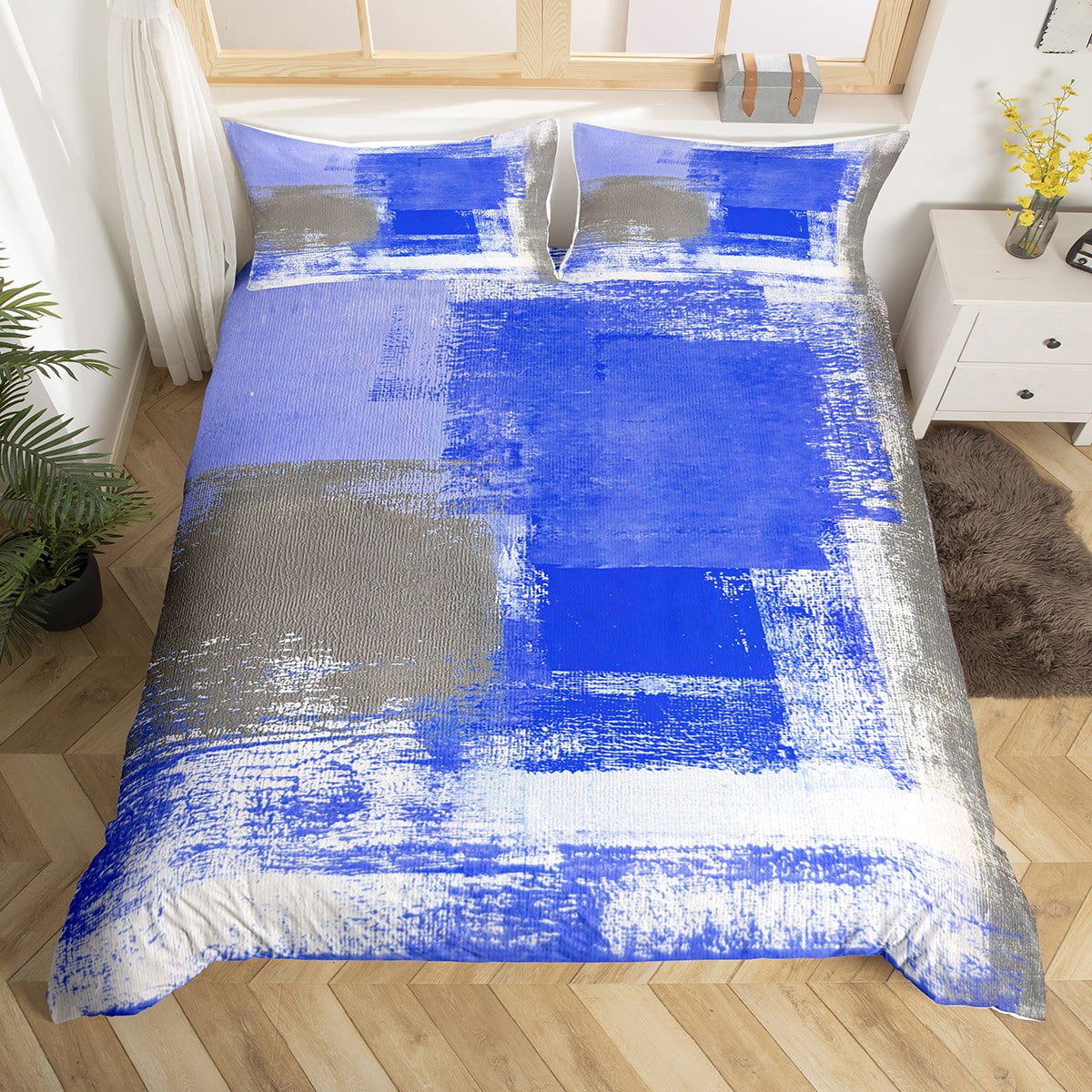 YST Oil Painting Duvet Cover for Kids Teens Adult,Blue Grey Ombre