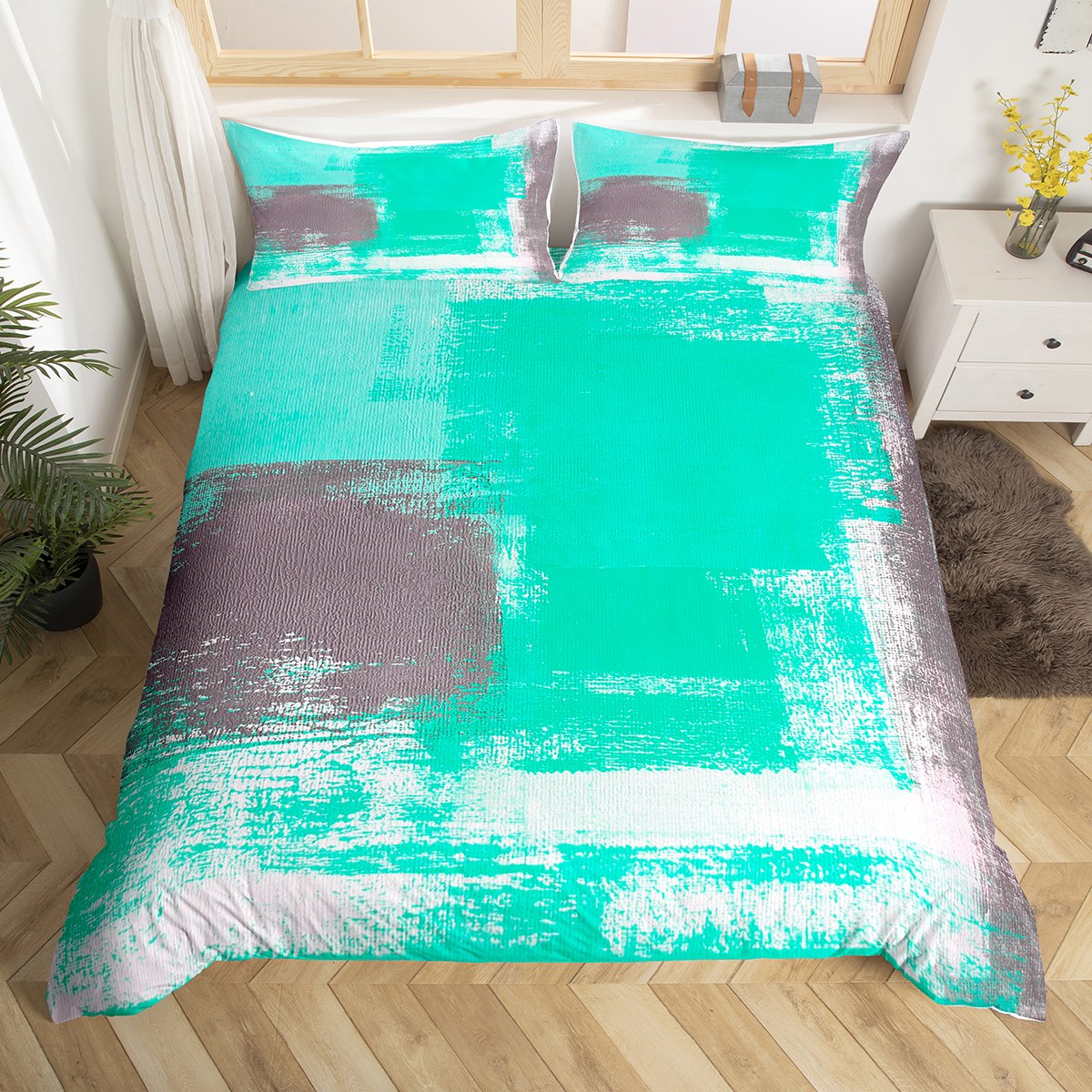 YST Oil Painting Duvet Cover for Kids Teens Adult,Teal Grey Ombre