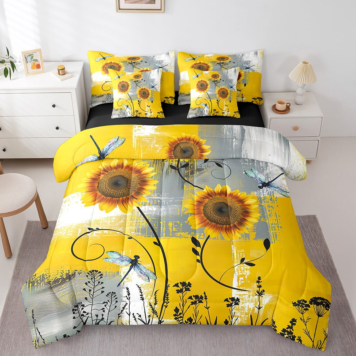 YST Oil Painting Sunflower 7 Piece Bed In A Bag Butterfly Floral