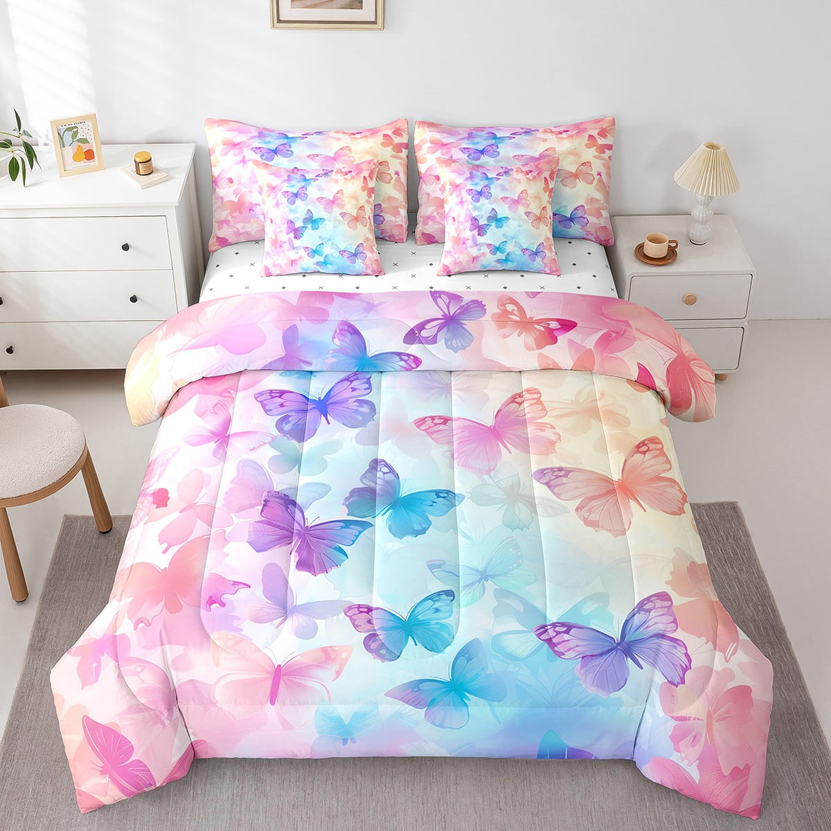 YST Ombre Butterfly Bed In A Bag Twin Size Vintage Colorful Butterflies