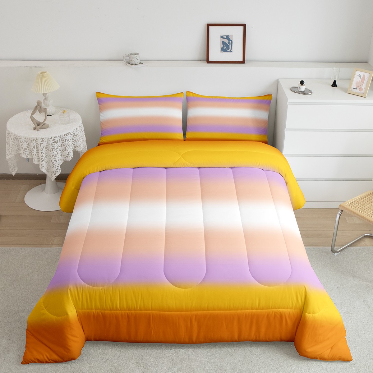 YST Ombre Comforter Set Yellow Purple White Pastel Bedding King, Kids
